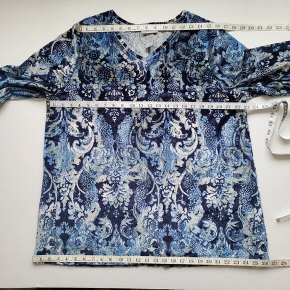 2 Catherines Velour Tops Blouse 14 16W Floral Casual Colorful Open Front Burnout - Picture 12 of 16
